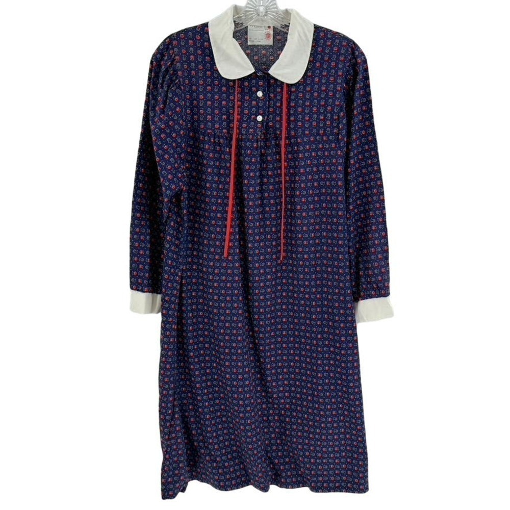 Vintage Cottagecore Prairie Disty Print Midi Dress Sz S Unbranded Blue Multi
